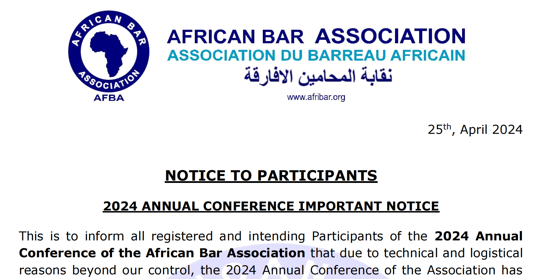 2024 ANNUAL CONFERENCE IMPORTANT NOTICE