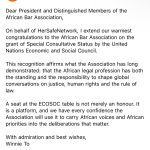 HerSafeNetwork Congratulates African Bar Association on UN ECOSOC Consultative Status